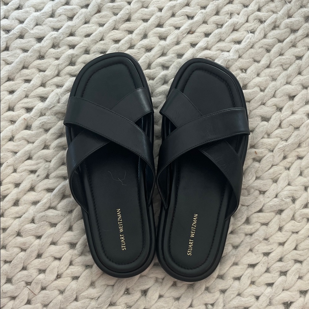 NEW Stuart Weitzman Black Crisscross Slide Sandals